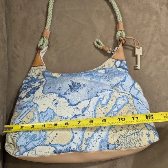 Fossil Blue and Cream Map Print Hobo Bag - Picture 5 of 7